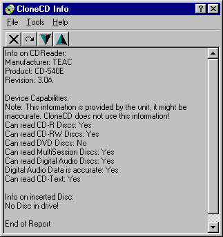 CloneCD Drive Info Main Screen